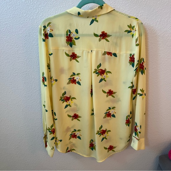 ANN TAYLOR  factory Yellow Floral Button Down Long Sleeve Blouse - Picture 6 of 8